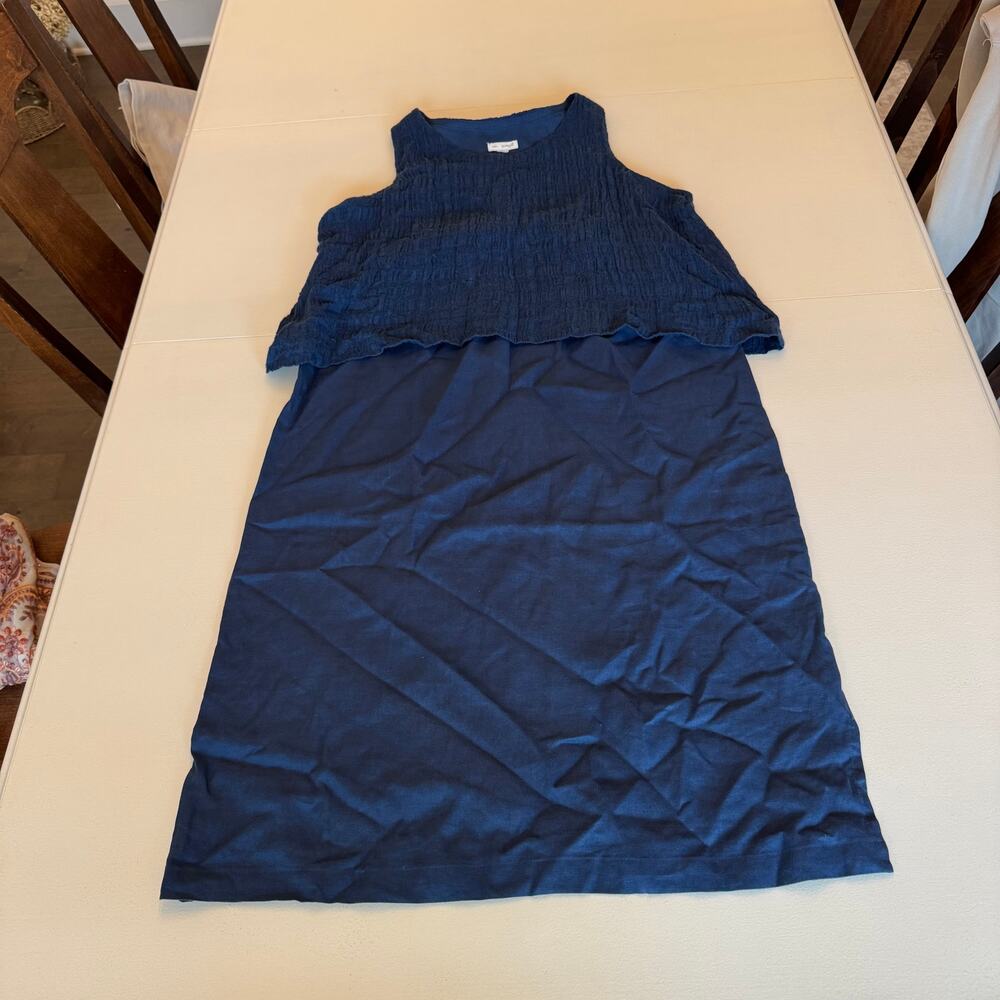 J. Jill Linen Blue Midi Layered Dress Batik Overlay Medium (measured) Lagenlook